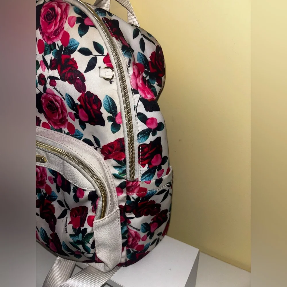 Juicy Couture Rose Pink Red White Backpack Floral  Zipper Whimsy Bookbag Y2K